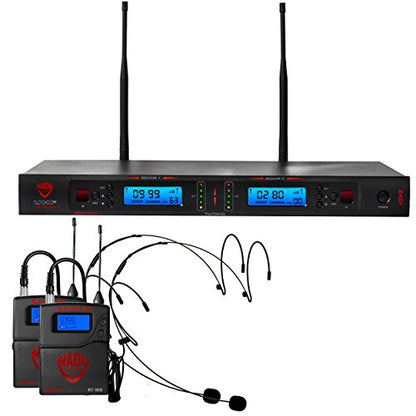 Nady 2W-1KU HM-10 Black Dual True Diversity 1000-Channel Professional UHF Wireless System with 2 Headset Microphones - Autoscan - Automatic Transmitter Pairing - All Metal Construction - size: Dual Transmitter, style: Headset Microphone (HM-10 Black) Syst