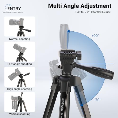 NEEWER Entry Level Version Tripod for Cell Phone & Camera, Metal Lightweight Portable Travel Stand with Cold Shoe Cellphone Holder Mount Compatible with iPhone for Video Recording Filming, TP53 - style: TP53