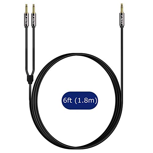 J&D Airplane Airline Flight Cable for Headphones, 3.5mm 1/8 inch TRS Male to Dual 3.5mm 1/8 inch TS Male Gold Plated Copper Shell Heavy Duty, 6 Feet - size: 6 Feet