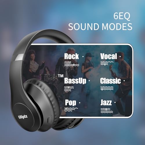Uliptz Bluetooth Headphones Over Ear, Wireless HiFi Stereo Foldable Headset | 65H Playtime, Bluetooth 6.0, 6 EQ Modes, Built-in Mic, Deep Bass Stereo, Lightweight Design for Home, Office, Travel & PC - color: Black