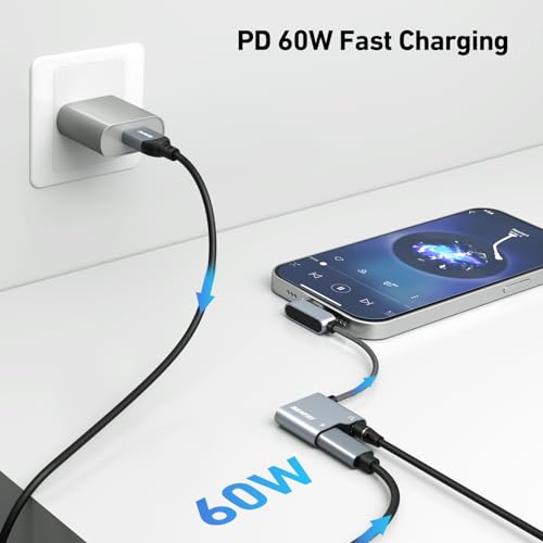 BENFEI USB C to Audio Jack Adapter with 60W Fast Charging, USB-C to 3.5mm Female Headphone Compatible with iPhone 15 Pro Max/15 Pro/15, Samsung Galaxy S24/S23/S22/S21 Ultra, iPad Pro, Pixel 8 Grey - color: grey, size: 3.5mm + PD