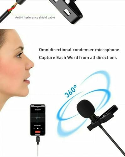 Lavalier Stereo Clip-on Microphone Condenser USB-C for Android, Compatible with Insta360 ONE X2 X3 X4 Clip-on Omnidirectional Microphone for YouTube Recording Podcasts, Game Interviews, Black