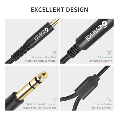 1/4 inch TRS Splitter Cable, 6.35mm Stereo Y Cable, 1/4 Male Plug to Dual 1/4 Female Jack Cord, 12 inches / 30cm - color: Black 1/4" TRS Male to Dual 1/4" Female 12 Inch
