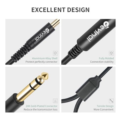 1/4 inch TRS Splitter Cable, 6.35mm Stereo Y Cable, 1/4 Male Plug to Dual 1/4 Female Jack Cord, 12 inches / 30cm - color: Black 1/4" TRS Male to Dual 1/4" Female 12 Inch