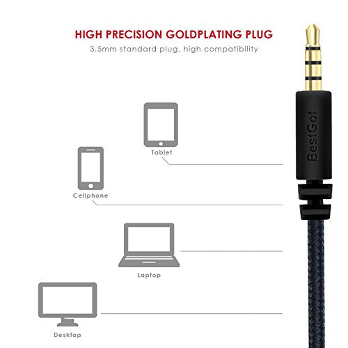 Audio cable with volume control 4.3ft for PS4 Controller, Headphones Black - color: 1 Pack Black, size: 1Pack Black