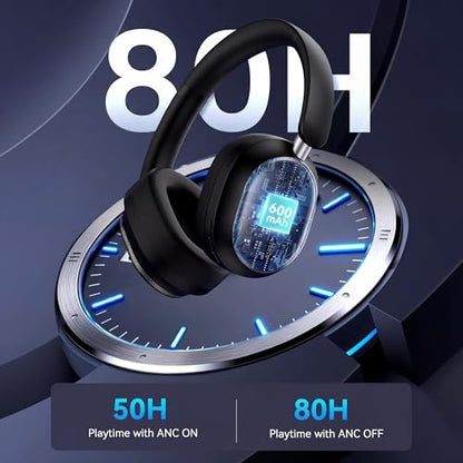 Pointcinco Hybrid Active Noise Cancelling Headphones, Over Ear Bluetooth 6.0 Wireless Headphones, 50H Playtime, Deep Bass, HiFi Stereo Sound, Lightweight Foldable for Travel, Home and Office (Black)
