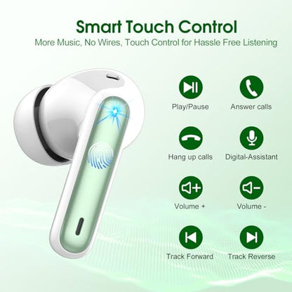 Wireless Earbuds, 2025 Bluetooth Headphones 5.3 HiFi Stereo Earphones, 40H Playtime in-Ear Earbud, Bluetooth Earbud with LED Power Display, IP7 Waterproof Earphones Sport Headset for Android iOS - color: Green
