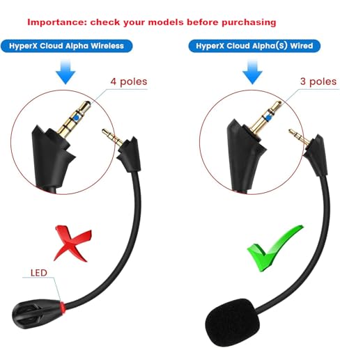 Replacement Cloud Alpha Game Mic Cable 3.5mm Headphone Boom Microphone Compatible with Kingston HyperX Cloud Alpha/Cloud Alpha S Gaming Headset Works on Pro PS4 Xbox One Nintendo Switch Computer PC