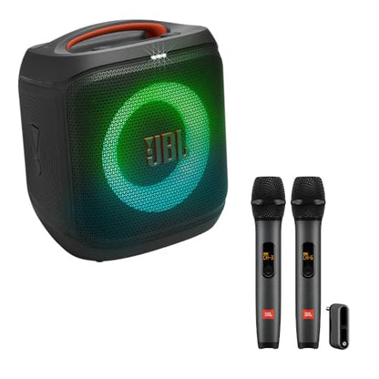 JBL PartyBox Encore Essential 2 Portable Party Speaker Bundle with 2 Wireless Microphones (Black)