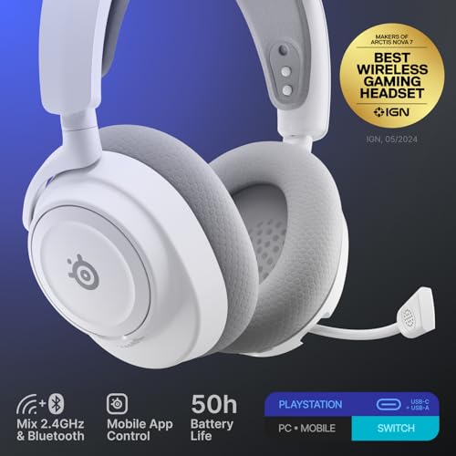 SteelSeries Arctis Nova 7P Wireless Gen 2 Gaming Headset - Real-Time App Control, 50+ HR Play, Neodymium Magnetic Drivers, Mix 2.4GHz/Bluetooth, PS5, PS4, PC, Switch 1/2, Mobile - White - color: White, style: PlayStation | PC