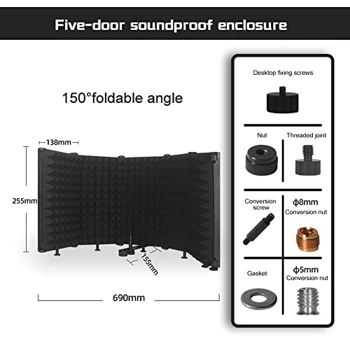 Foldable Adjustable Sound Absorbing Vocal Recording Panel Portable Acoustic Isolation Microphone Shield Sound-Proof Plate