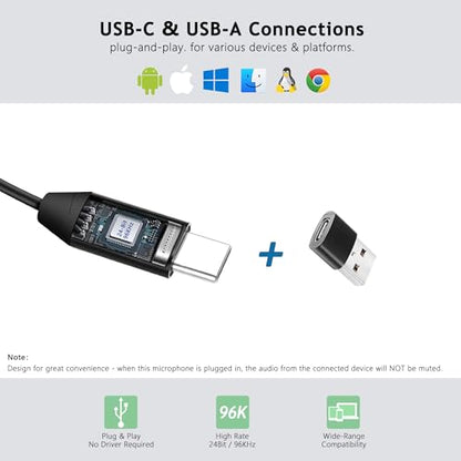 USB-C & USB-A Lavalier Microphone for Smartphones & Computers, 6.6 ft | Omnidirectional Clip-on Mic for iPhone 17/16/15, Samsung, Google, OnePlus and PCs, Ideal for YouTube, Interviews and Podcasts