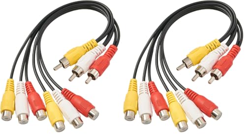 AV Cable Splitter, 3 RCA Male Jack to 6 RCA Female Plug Splitter Audio Video Av Adapter Cable Composite Video Splitter Adapter Output Cables Cord (Pack of 2) - size: 3 RCA M to 6 RCA F (Pack of 2)