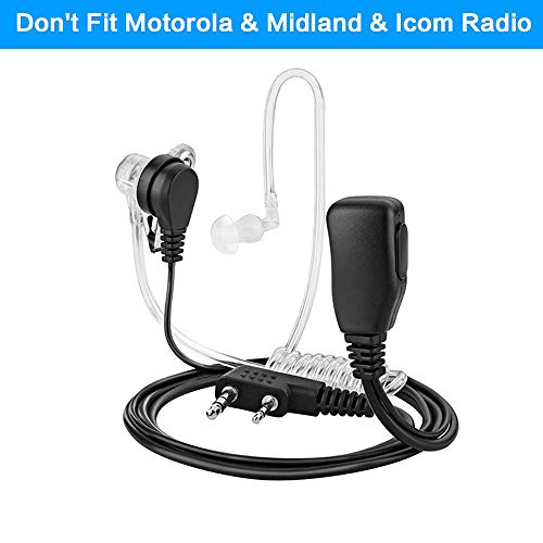 2-Pin Covert Acoustic Tube Walkie Talkie Earpiece – Two Way Radio Earpiece with a PTT Mic - Compatible with Walkie Talkie Headset Brands (Kenwood, Puxing, Wouxun) – Pack of 2