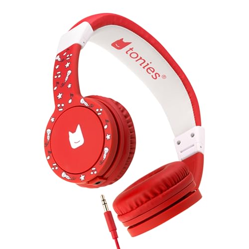 Tonies Foldable Wired Headphones for Kids - Comfortably Designed to fit On-Ear - Works with Toniebox 1 and All 3.5mm Devices - Red - color: Red