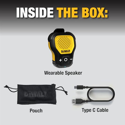 DEWALT Wearable Bluetooth Speaker, Clip-On Wireless Jobsite Pro, (Yellow) | Water-Resistant Portable Speaker (Non-Magnetic), Built-in Mic for Hands-Free Music/Calls, Bluetooth Speaker - color: Yellow