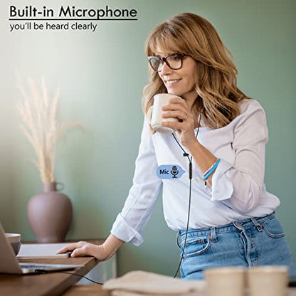 8.2Ft Long Cord USB Earbuds with Mic for Computer, Noise-Isolating | In-Ear Headphones with Microphone, Compatible with Laptop, Desktop PC & Chromebook, Secure Fit and Lightweight, CGS-W7