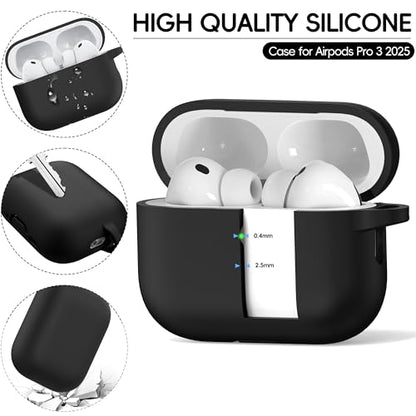 RFUNGUANGO AirPods Pro 3 Case Silicone Protective Cover, Black | Compatible with AirPods Pro 3rd Generation, Wireless Charging Compatible with Cleaning Kit & Keychain - color: A-A-Black, size: AirPods Pro 3 Case