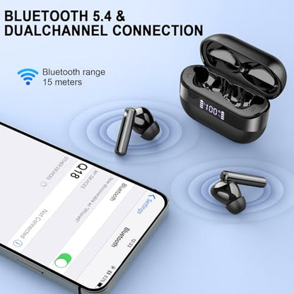 Wireless Earbuds, 2026 Bluetooth 5.4 Headphones Bass Stereo, Ear Buds with 4 Mics ENC Noise Cancelling, Bluetooth Earbuds 48H Playtime LED Display Charging Case, IP7 Waterproof in Ear Earphones, Black - color: Light Black