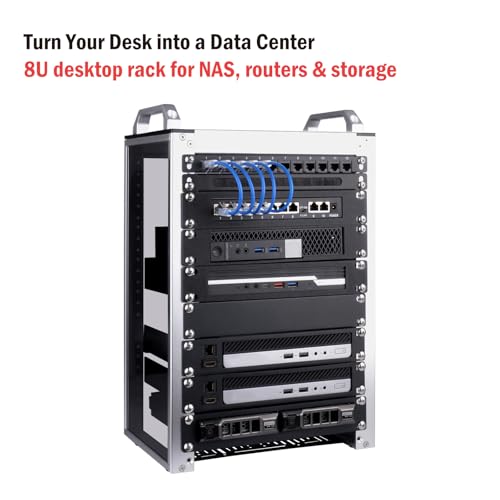 GeeekPi 8U Network Rack, 10 inch Mini Server Rack for Network, Servers, Audio, and Video Equipment, DeskPi RackMate T1, 7.87 inch Depth - color: Silver