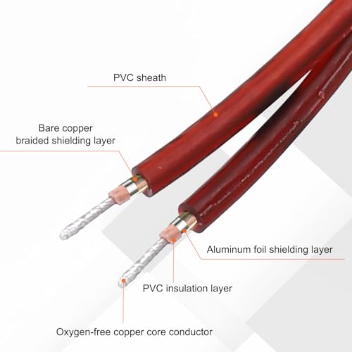 MECCANIXITY 2RCA Male to 2RCA Male Audio Stereo Cable, 1.6 ft RCA Subwoofer Cable with Gold Plated Plugs for Home Theater, HDTV, Amplifiers, Speakers, Red Brown Cable Black Shell - color: Red Brown/Black, size: 1.6 ft