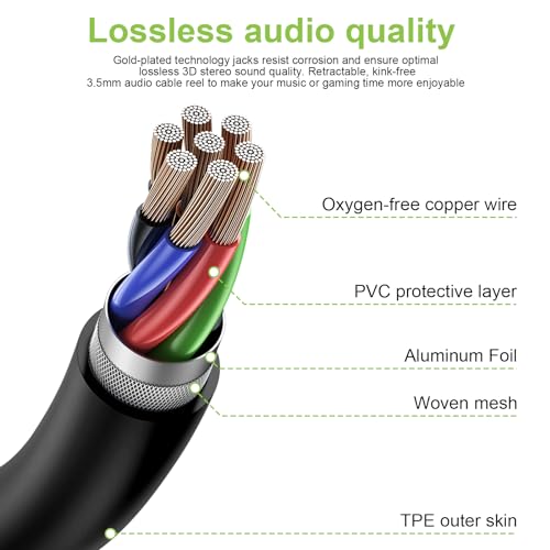 ATH-M50x Audio Cable Replacement Coiled Aux Cord Compatible with Audio Technica ATH-M50x / ATH-M40x / ATH-M70x / ATH-M60X Headphones, with 6.35mm(1/4") Adapter