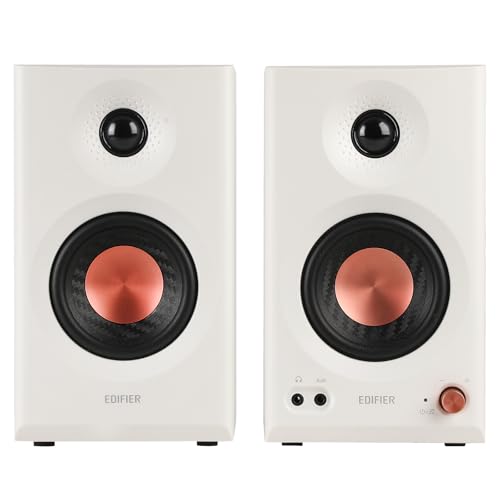 Edifier MR3 Powered Studio Monitor Speakers, Hi-Res Audio Certified Bluetooth V5.4 Active Bookshelf Loudspeakers, 2.0 Computer Speaker with Headphone Output RCA AUX Balanced TRS Input (White) - color: White