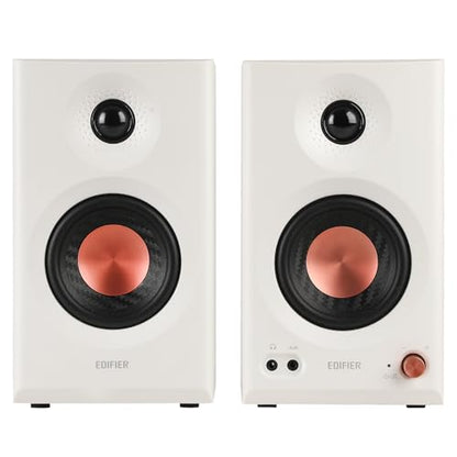 Edifier MR3 Powered Studio Monitor Speakers, Hi-Res Audio Certified Bluetooth V5.4 Active Bookshelf Loudspeakers, 2.0 Computer Speaker with Headphone Output RCA AUX Balanced TRS Input (White) - color: White