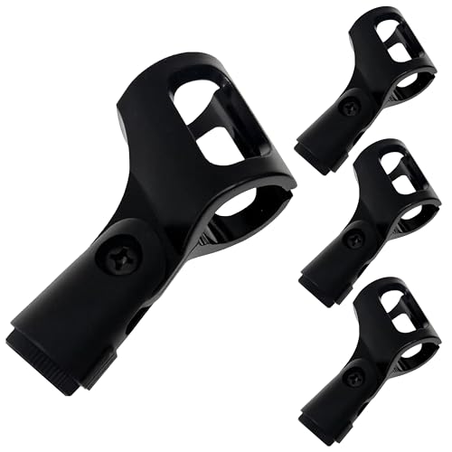 Universal Microphone Clip Holder 4 Pack, Adjustable Mic Clip Holder for Mic Stand Suitable for Handheld Microphones, Come with 5/8" Male to 3/8" Female Screw Adapter, Easy to Use (Black)