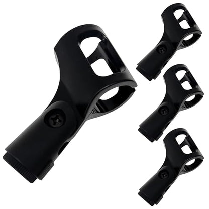 Universal Microphone Clip Holder 4 Pack, Adjustable Mic Clip Holder for Mic Stand Suitable for Handheld Microphones, Come with 5/8" Male to 3/8" Female Screw Adapter, Easy to Use (Black)