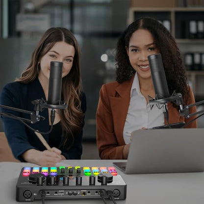 M100 Podcast Equipment Bundle for 2,Audio Mixer with 3.5mm Condenser Mics | Plug‑and‑Play,for PC and phone,OBS,Ideal for 2‑person Live Streaming,Gaming,Podcast Recording,Singing,Content Creation