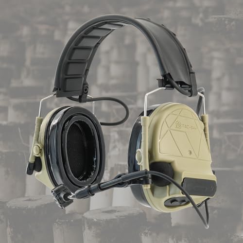 Tactical Headset Hearing Protection Sound Pickup Earmuff +U94 PTT+Detachable 7.0mm Cable for Airsoft Sports-HC5PRO(Tan) - color: Tan