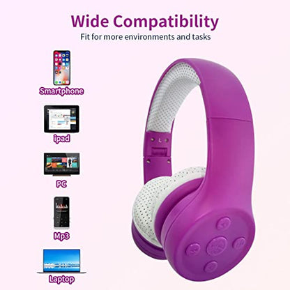 Toddler Bluetooth Headphones, Foldable Kids Wireless Headset with Built-in Mic, Volume Limiting Headphones, Comfort Ear Cushions for Children Online Learning, Travel & Entertainment (Purple) - color: Purple