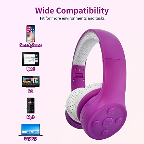 Toddler Bluetooth Headphones, Foldable Kids Wireless Headset with Built-in Mic, Volume Limiting Headphones, Comfort Ear Cushions for Children Online Learning, Travel & Entertainment (Purple) - color: Purple