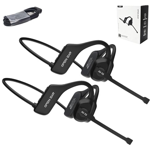 Open Ear Air X3 Bone Conduction Headset with Mic, Dual Connect Wireless Headphones, Noise Cancelling Wireless Headset with Mute Button, Designed for Truck Driver, Meeting, Home Office - color: 2pc*Black