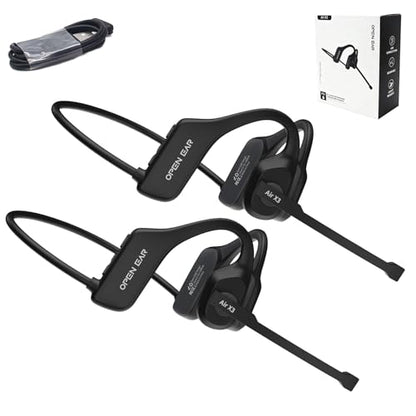 Open Ear Air X3 Bone Conduction Headset with Mic, Dual Connect Wireless Headphones, Noise Cancelling Wireless Headset with Mute Button, Designed for Truck Driver, Meeting, Home Office - color: 2pc*Black