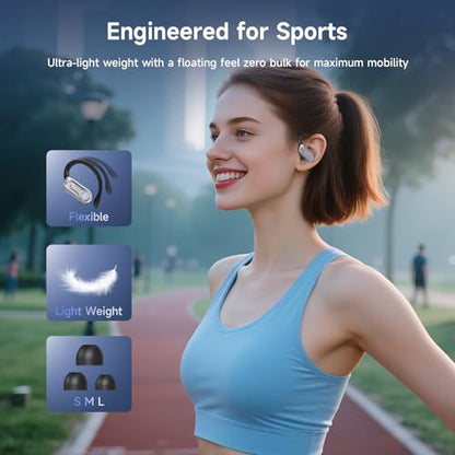 Sports Wireless Earbuds with Ear Hooks, Bluetooth 6.1 Noise Canceling Headphones, 90H Playtime LED Display, IPX7 Waterproof Running Workout Earphones, Black
