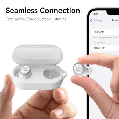 TOZO T10 Wireless Earbuds Powerful Bass Stereo Wireless Charging, APP, IPX8 | Waterproof, 55H Playtime, Ergonomic Design In Ear buds, App Customize EQ, Bluetooth 5.3 Headphones for Work, Travel, White - color: Matte White