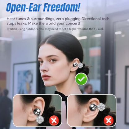 King Lucky i121 Open Ear Clip On Earbuds Wireless Bluetooth Ear Clip Headphones with Mic,Noise Cancelling, Waterproof IPX4,for Small Ears,Perfect for Running,Sports,and Glasses Wearers (03-Black) - color: 03-Black