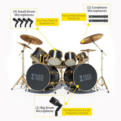 XTUGA DI7 Drum Microphone Kit,7 Pieces Metal Dynamic Drum Mic Set