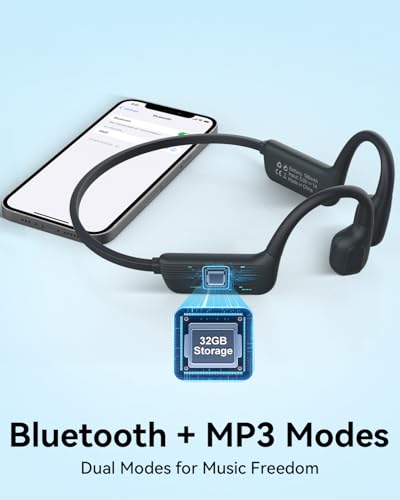 MONODEAL Swimming Headphones-IP68 Waterproof Headphones | Open Ear Bluetooth Waterproof Earbuds with 32GB Memory Card, IP68 Waterproof Headphones for Swimming,Running