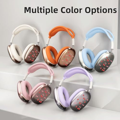 Cute Lovely Girls Clear Case for Airpods Max Headphones Pink Cherry Bows Soft TPU Ear Cups Cover Anti-Scratch Silicone Ear Pad Protective Case 53 Headband Cover for Apple Airpods Max - color: Pink bow cherry 06