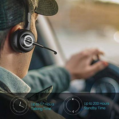 MERAIJIN Trucker Bluetooth Headset Wireless Headset with Microphone | OverHead Headphones with Noise Cancelling Sound On Ear Car Earphones Office Earpiece for Cellphone Call Center Bluetooth V5.0