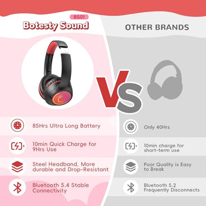 Kids Bluetooth Headphones, 85H Playtime for Toddler Boys, Black with LED - color: Black