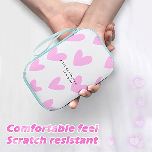 CameCosy Phone Charger Storage Case Set with Pink Hearts Carrying Case Bag with Cute 3D Love Cable Protector Set, Travel Cable Organizer,Soft Phone Earphone Charger Cover Compatible for iPhone