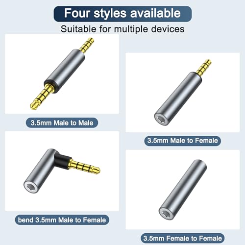 3 Pack 3.5mm Audio Adapter, 1/8" TRRS Stereo Jack Adapter, Male Coupler Gold Plated Connectors, for Mobile Phones, Tablets, Car Audio, Speakers - style: M to M
