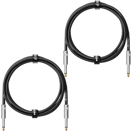 2-Pack 6.6 Feet Tweed Braided 1/4 Inch TS Guitar Cables, Black | Strain relief, Anti-kink, no signal loss, fit electric guitar, bass, amp - color: Black, size: 6.6ft