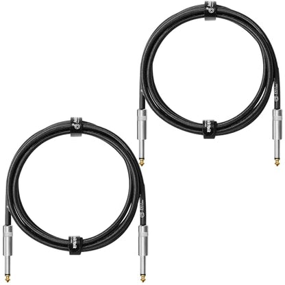 2-Pack 6.6 Feet Tweed Braided 1/4 Inch TS Guitar Cables, Black | Strain relief, Anti-kink, no signal loss, fit electric guitar, bass, amp - color: Black, size: 6.6ft