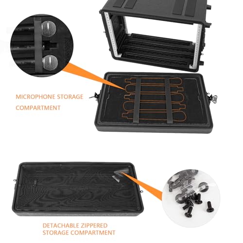 Pro-Audio PA DJ Flight Road Travel Mount - 6U Rack Case, Waterproof Hard Case with Customized Foam, Wireless Mic System Storage/Amp/Effect/Mixer - color: Black, size: 6U 12" Deep