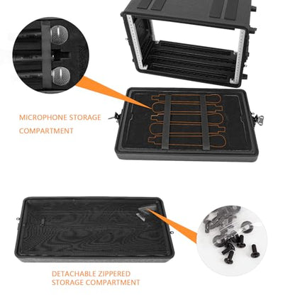 Pro-Audio PA DJ Flight Road Travel Mount - 6U Rack Case, Waterproof Hard Case with Customized Foam, Wireless Mic System Storage/Amp/Effect/Mixer - color: Black, size: 6U 12" Deep